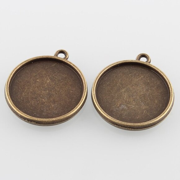 Antique Bronze Round Flat Cabochon Setting Charm Pendant - Picture 1 of 1